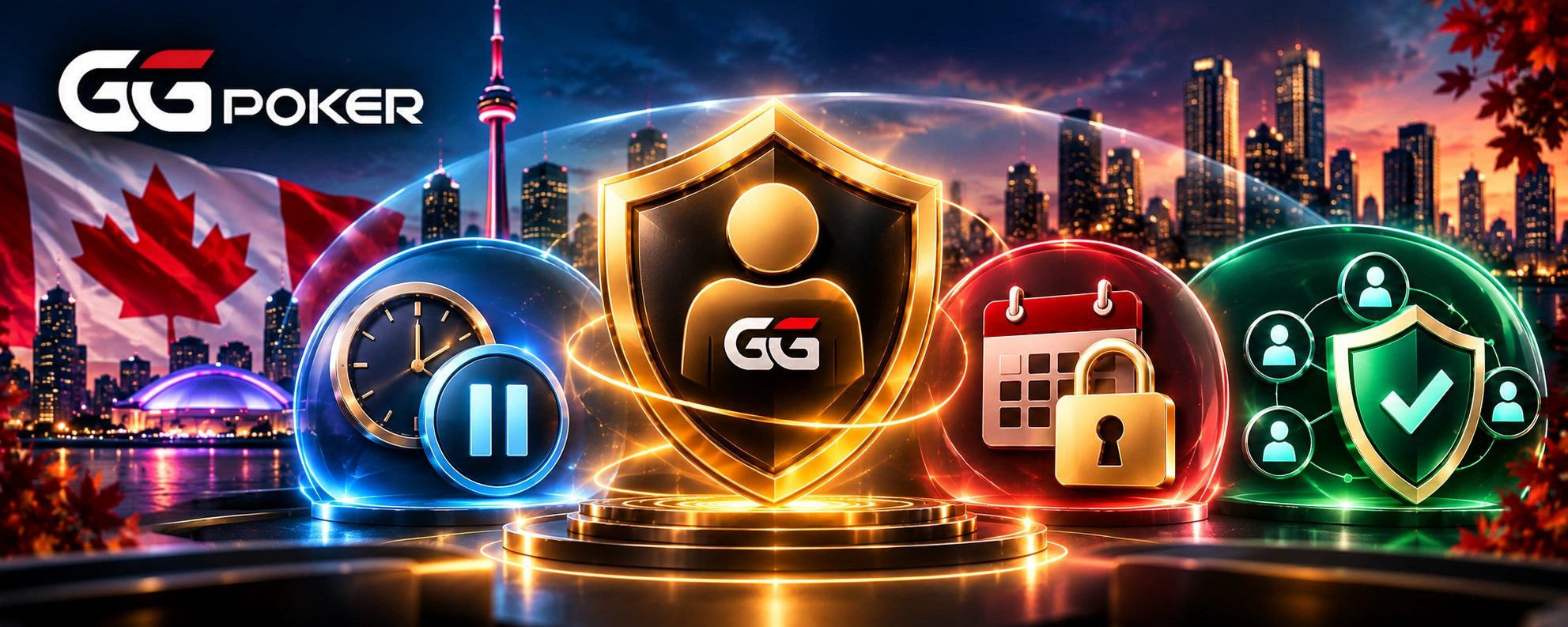 GGPoker Ontario responsible gaming tools with short break, self-exclusion, account protection and BetGuard elements.